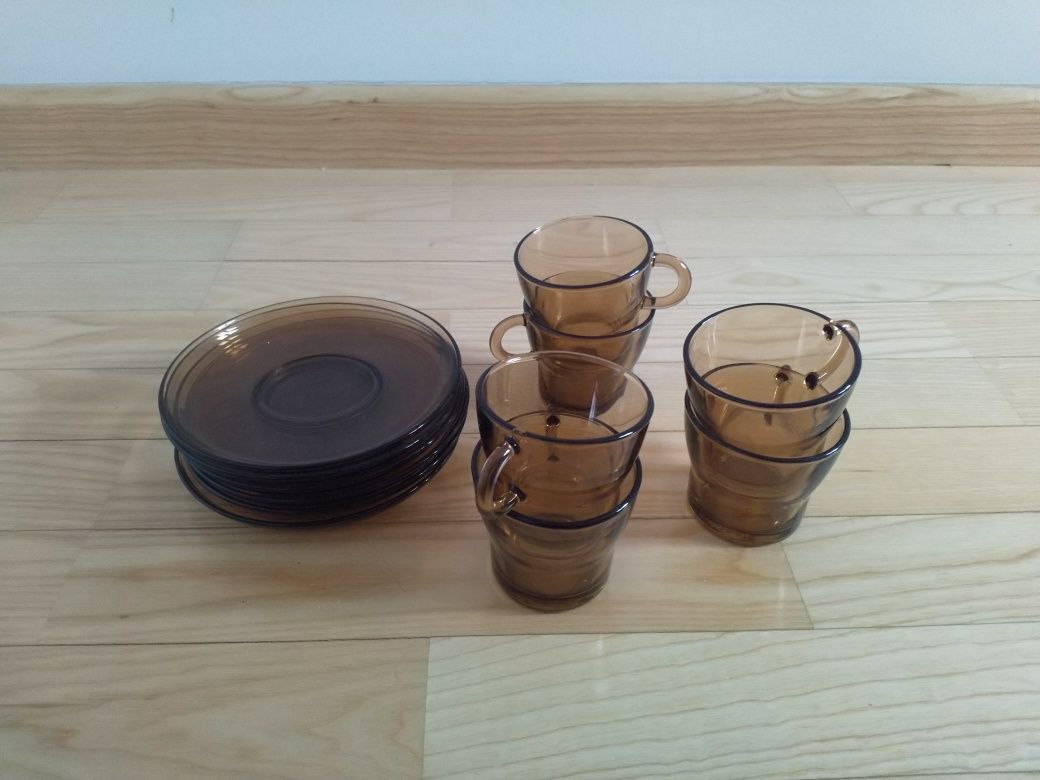 Duralex, komplet 6 filiżanek do kawy z podstawkami