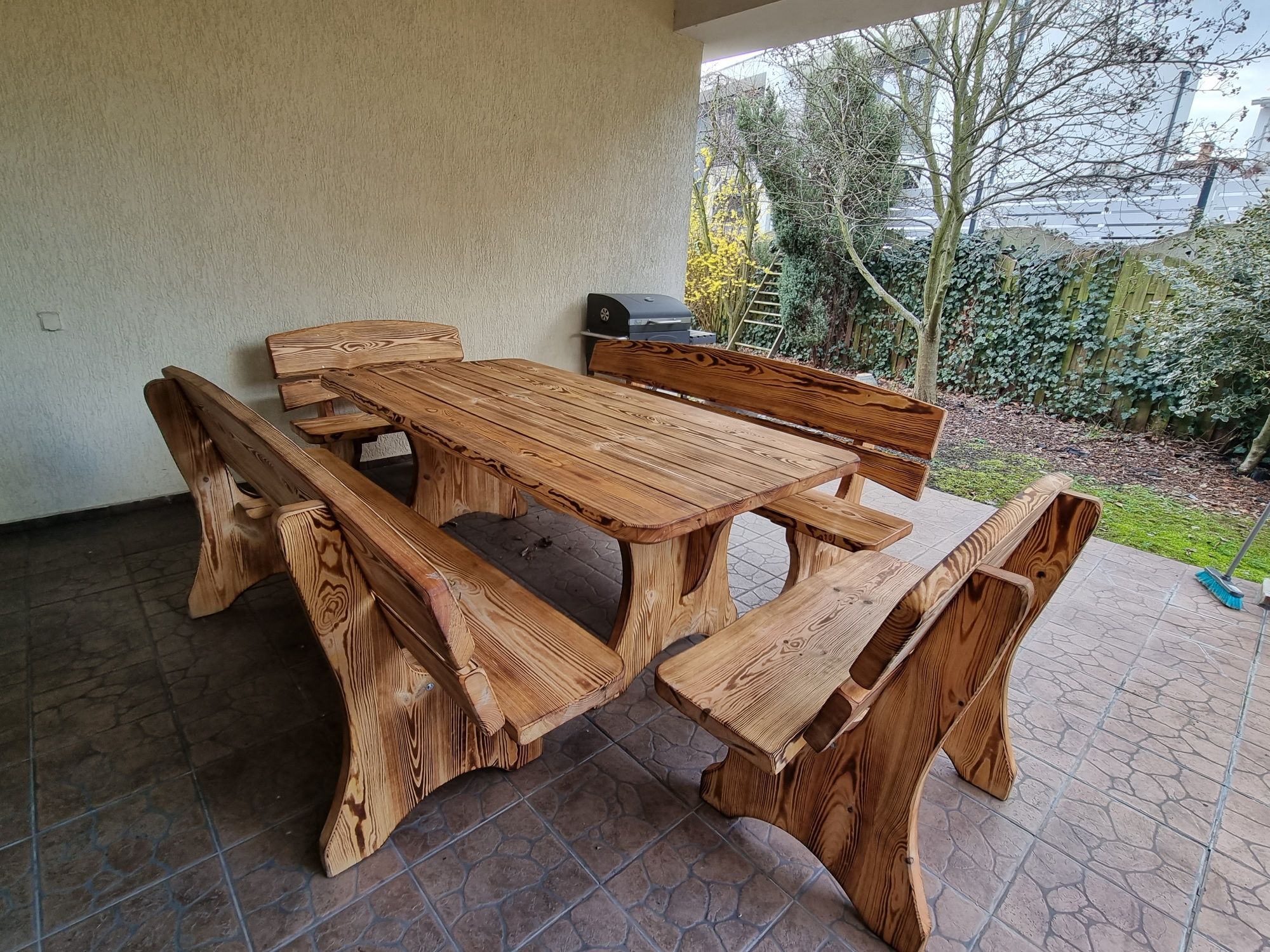 Meble ogrodowe ławki stoły-komplet drewniany 200 x 100