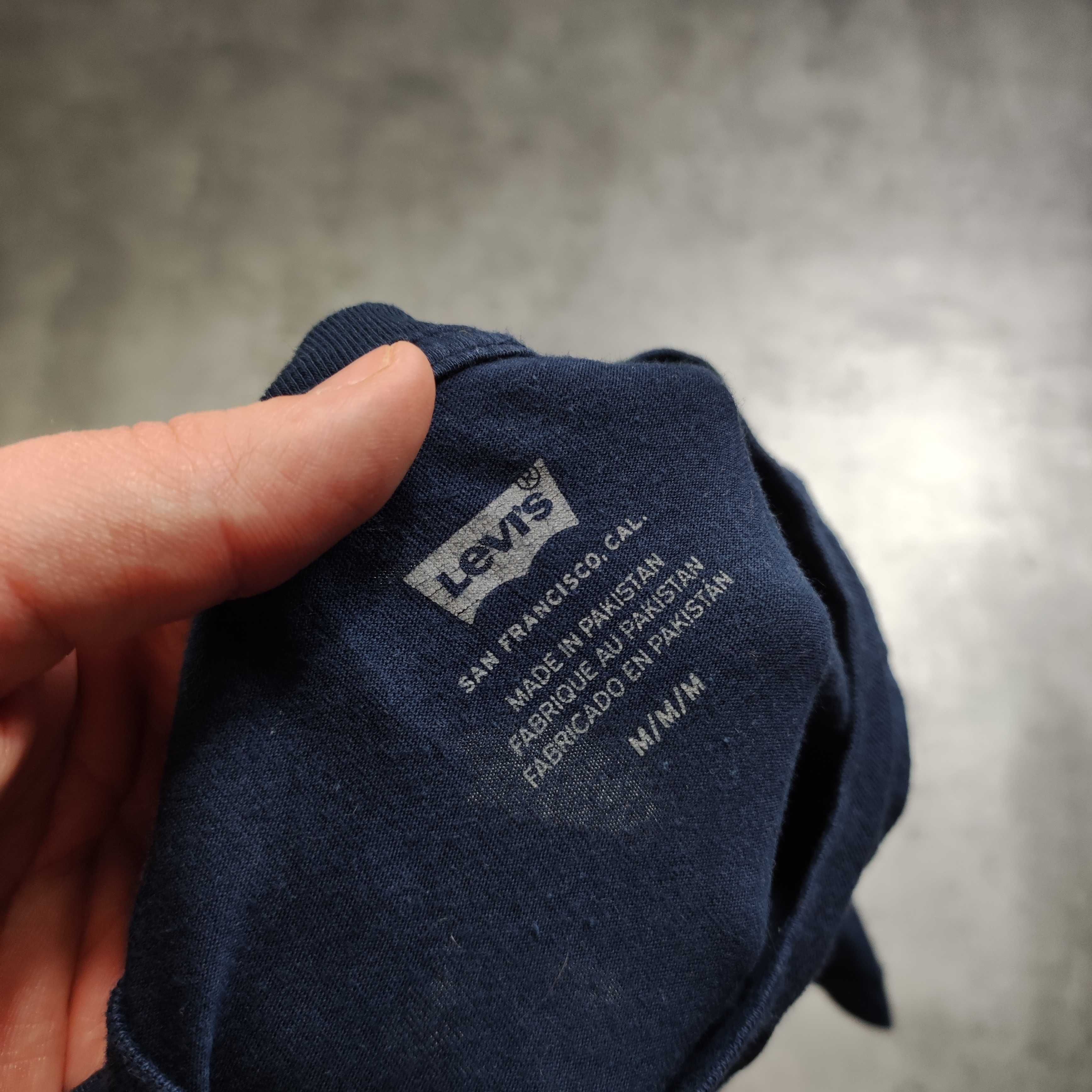 MĘSKA Koszulka Granatowa Małe Logo Levis Strauss Nadruk Bawełna