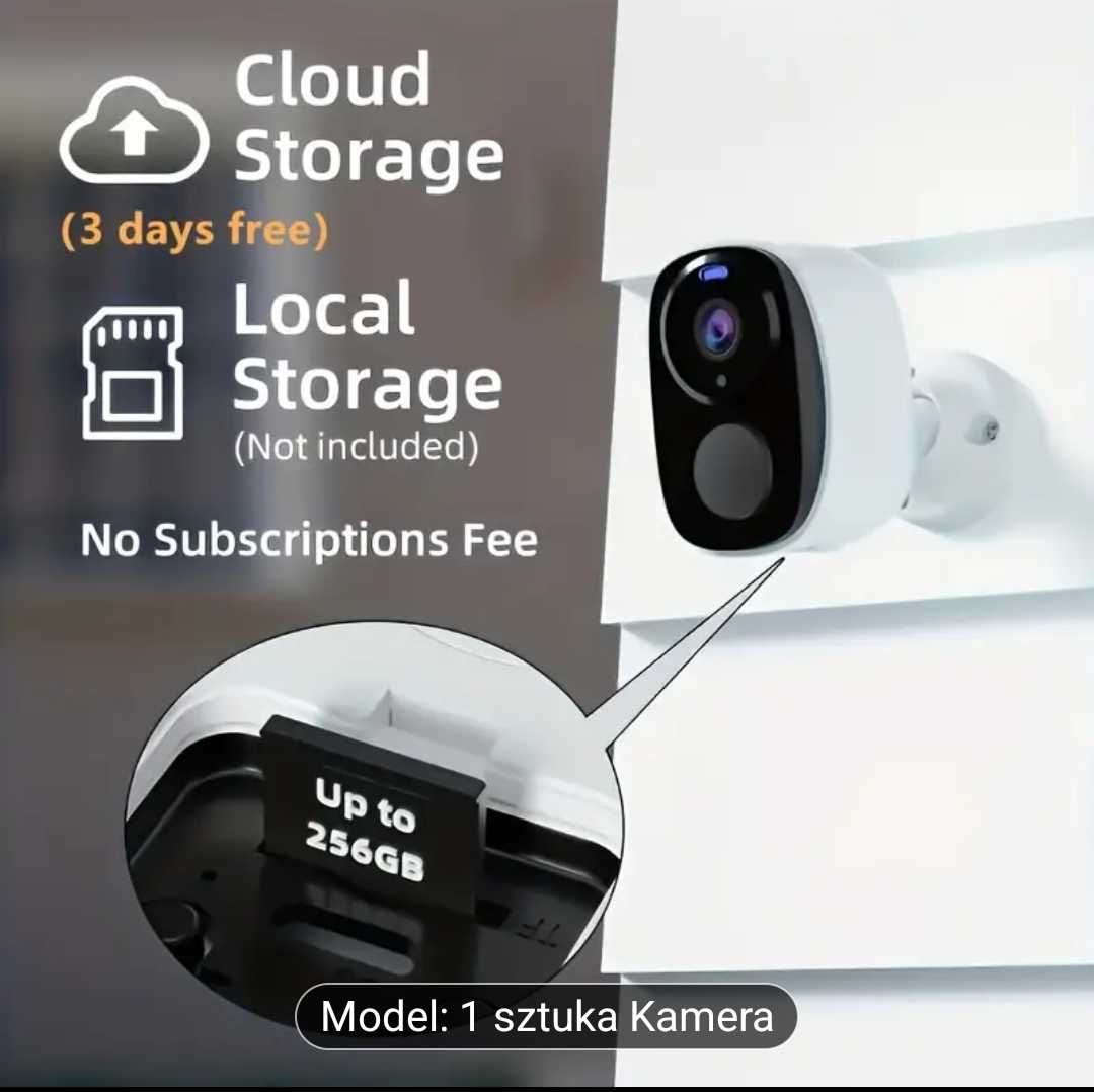 Kamera wifi na baterię ładowana przez usb albo panel solarny 3mpx nowa