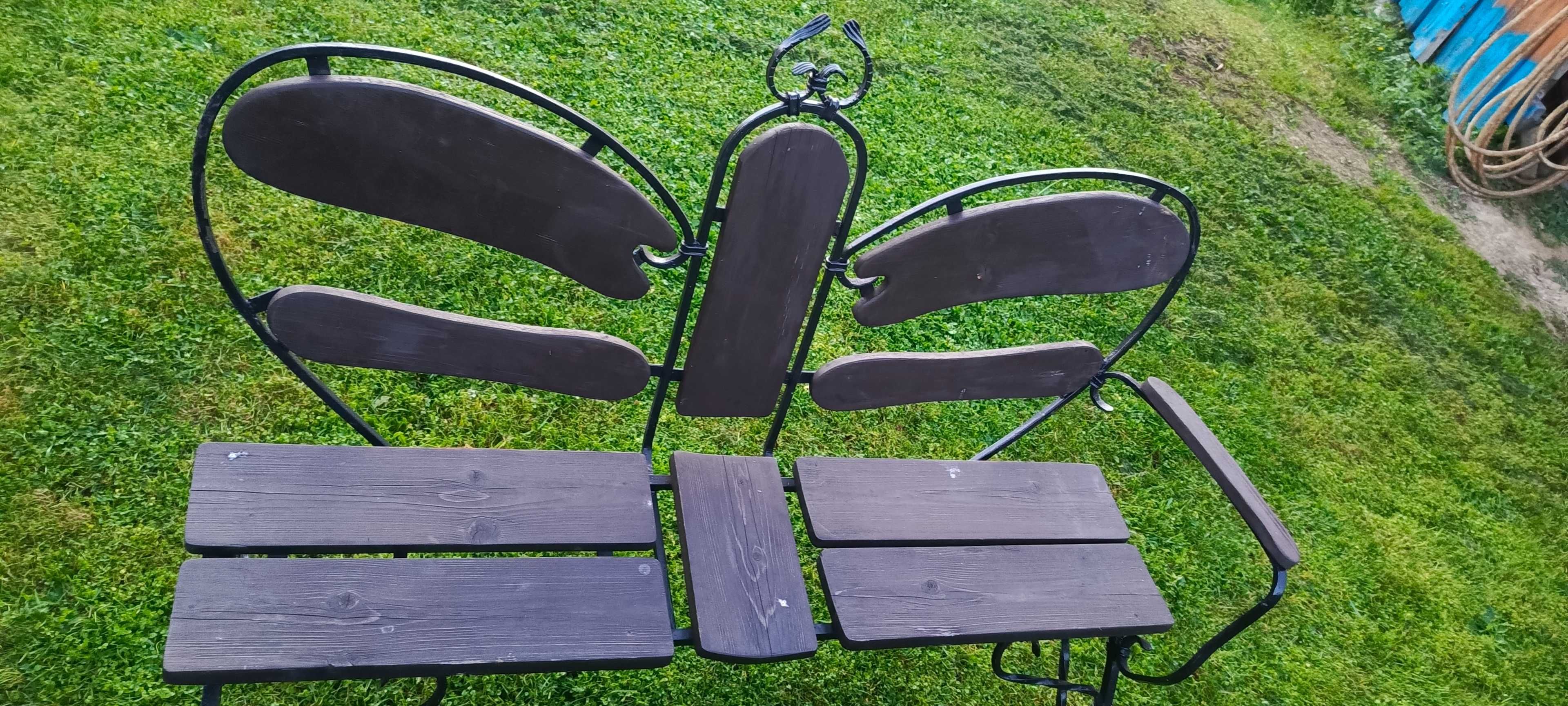 zestaw ogrodowy z kutej stali, stół + 2 krzesła + 2 ławy