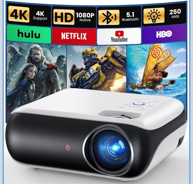 Projektor HAPPRUN Native 1080P Bluetooth biały TOMI-TECH