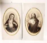 Par de grandes antigas imagens Sagrado Coração Maria e Jesus