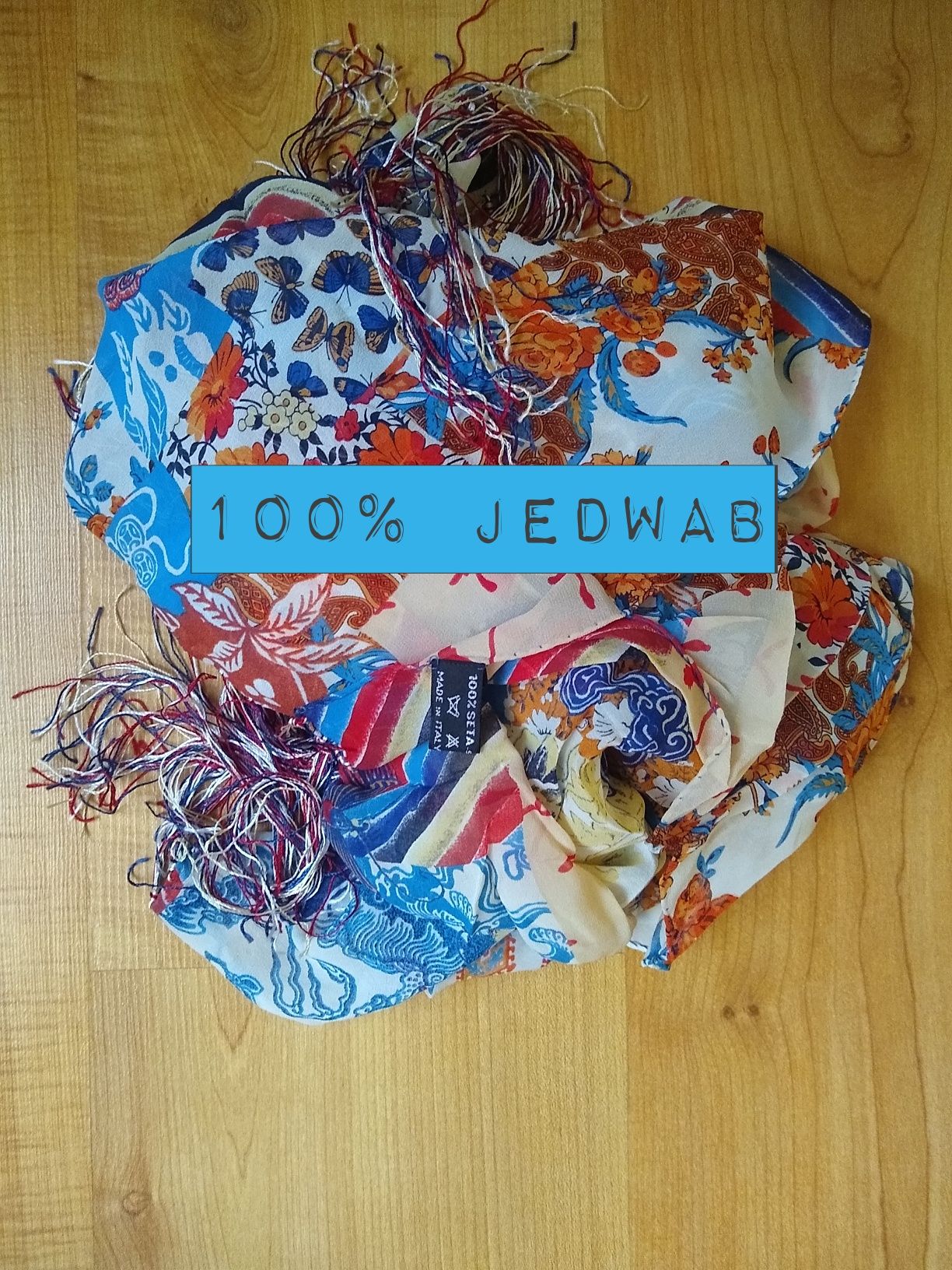 100% Silk Jedwab, Made in Italy, Elegancki szal oversize