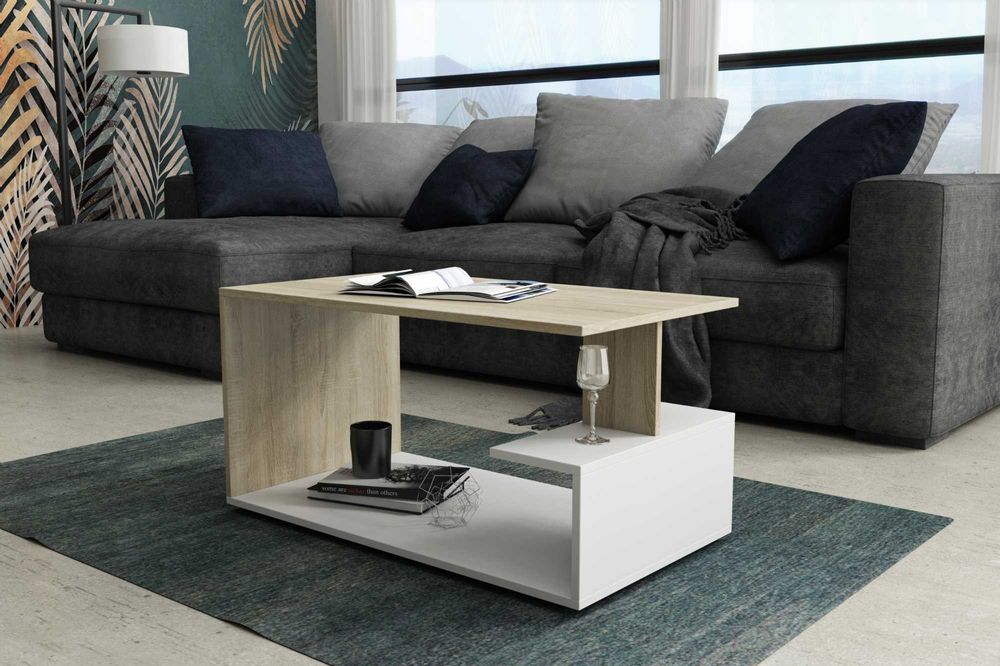 Stolik kawowy ława DAN 90cm półka sonoma biały beton dąb craft salon