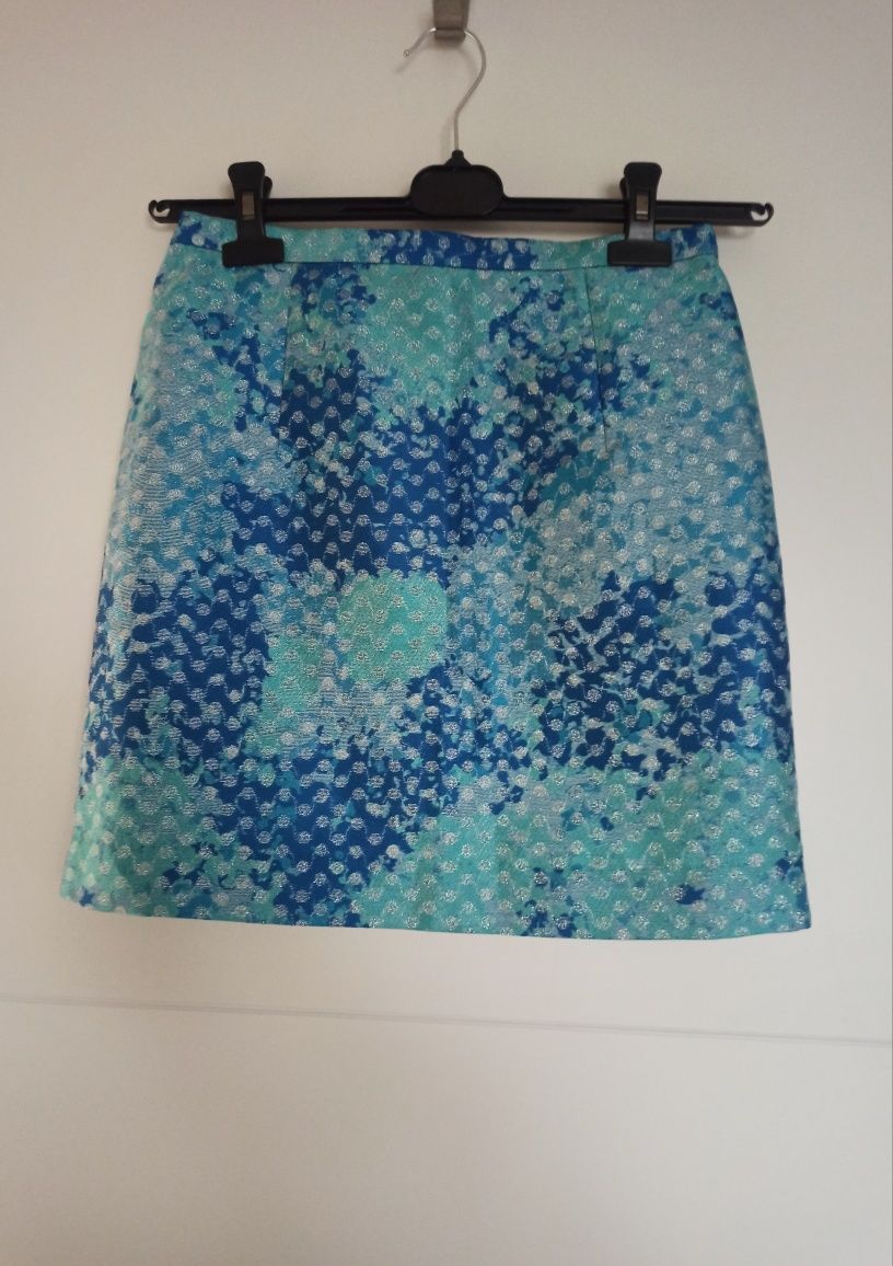 Niebieska spódnica z podszewką z zaszewkami imprezowa mini wysoki stan
