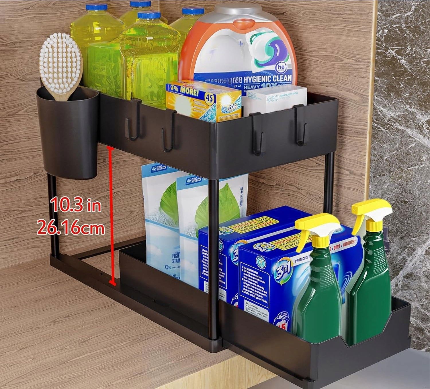 puricon 2-poziomowy organizer pod umywalkę  pod zlew z szufladą czar