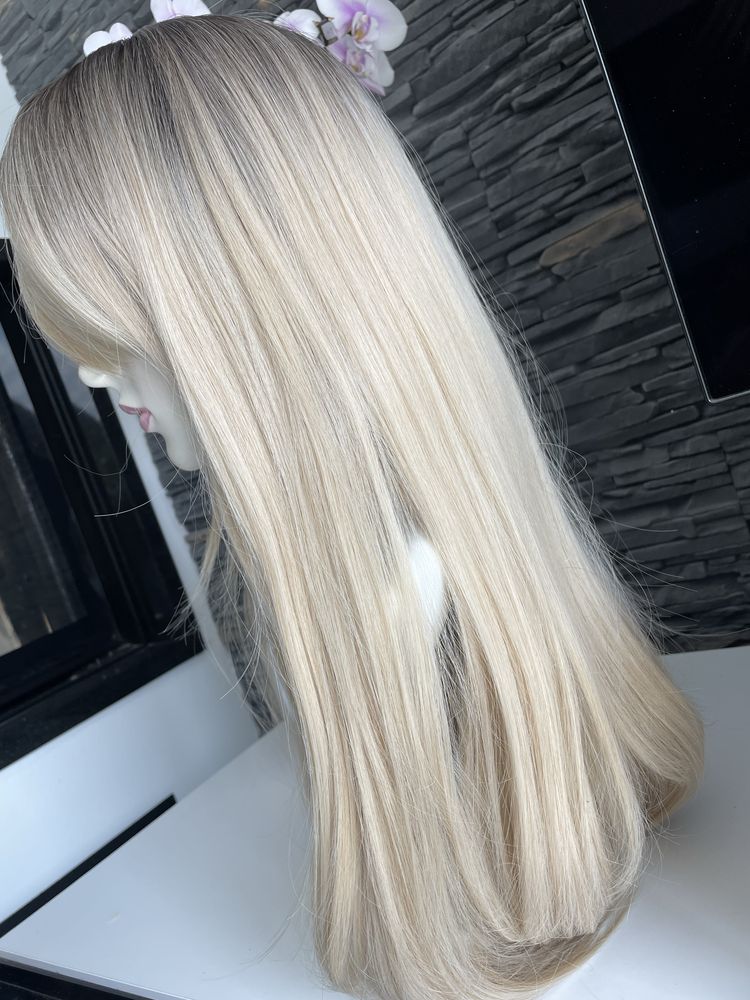 Peruka blond premium włosy długie gęste naturalny ciemny odrost