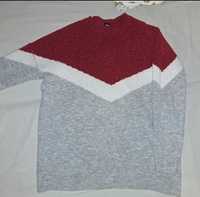 SINSAY sweter czerwono-bialo-szary