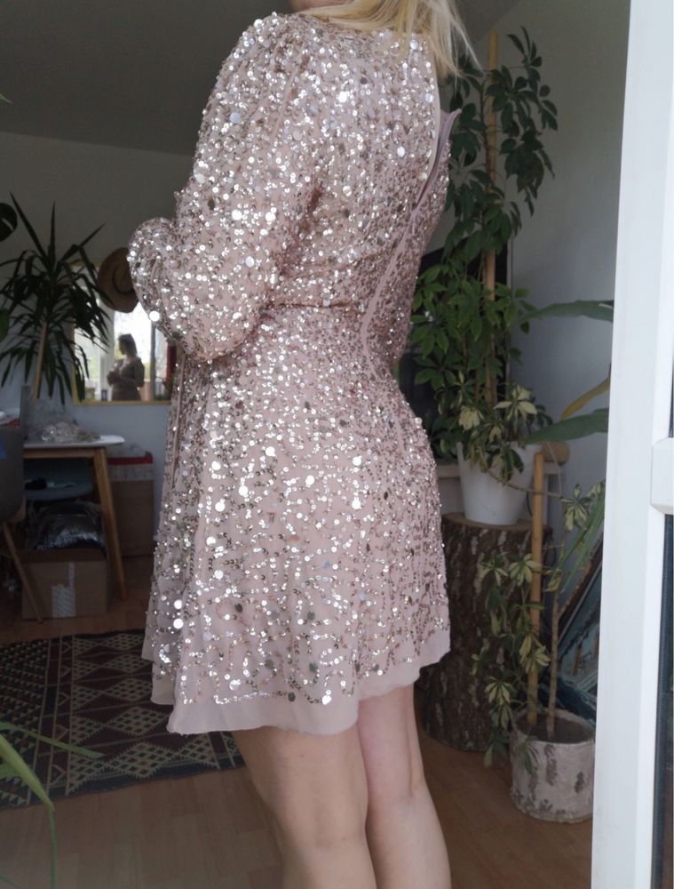 Maya deluxe cekinowa sukienka mini kopertowa 44 xxl asos luxe