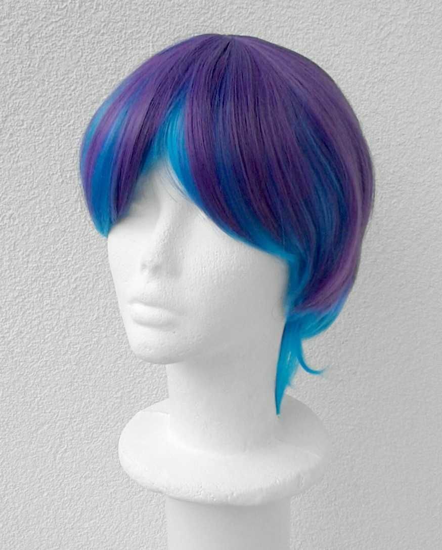 Krótka fioletowa niebieska peruka ombre gradient z grzywką cosplay wig