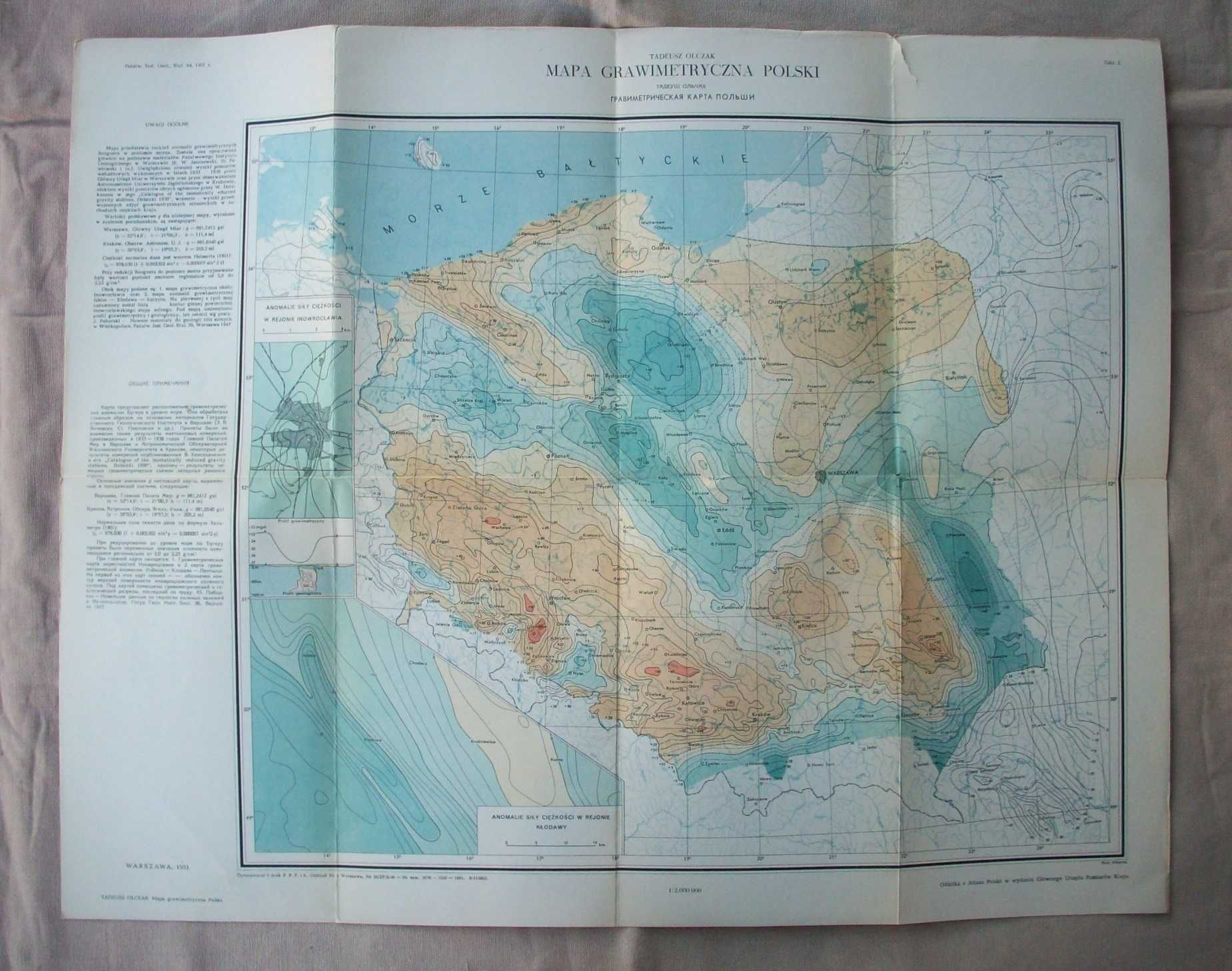 Mapa grawimetryczna Polski, T.Olczak, 1951.