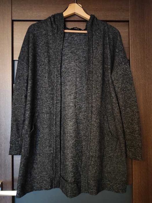 Cienki, ciemnoszary kardigan z kapturem
