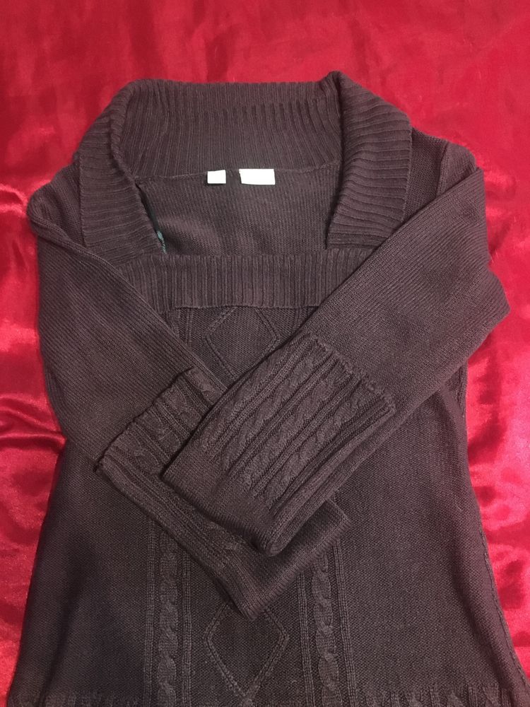 Sliwkowy sweter damski gruby cieply 32 34 XS