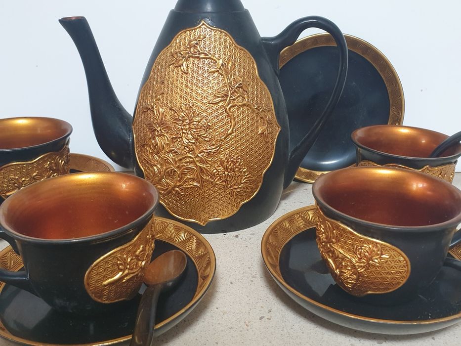 Serviço de chá asiático vintage em charão - para 4 pessoas