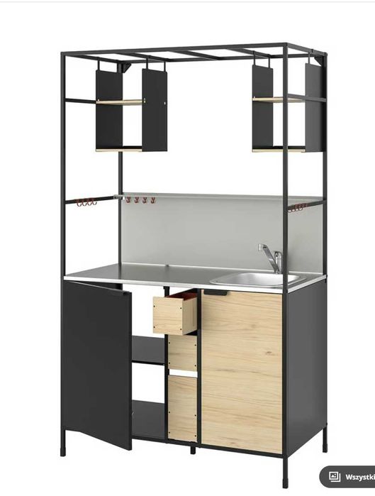 Mini kuchnia, czarny/jesion, 120x60x202 cmÄSPINGE