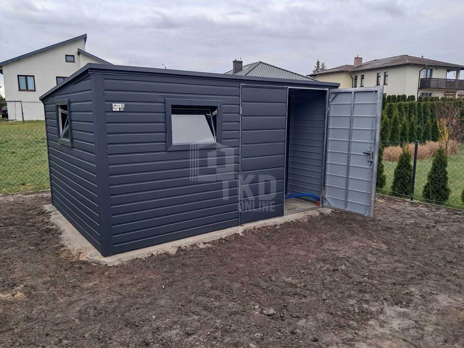 Schowek domek ogrodowy 4x2m brama  2x okno  dach spad w tył TKD391