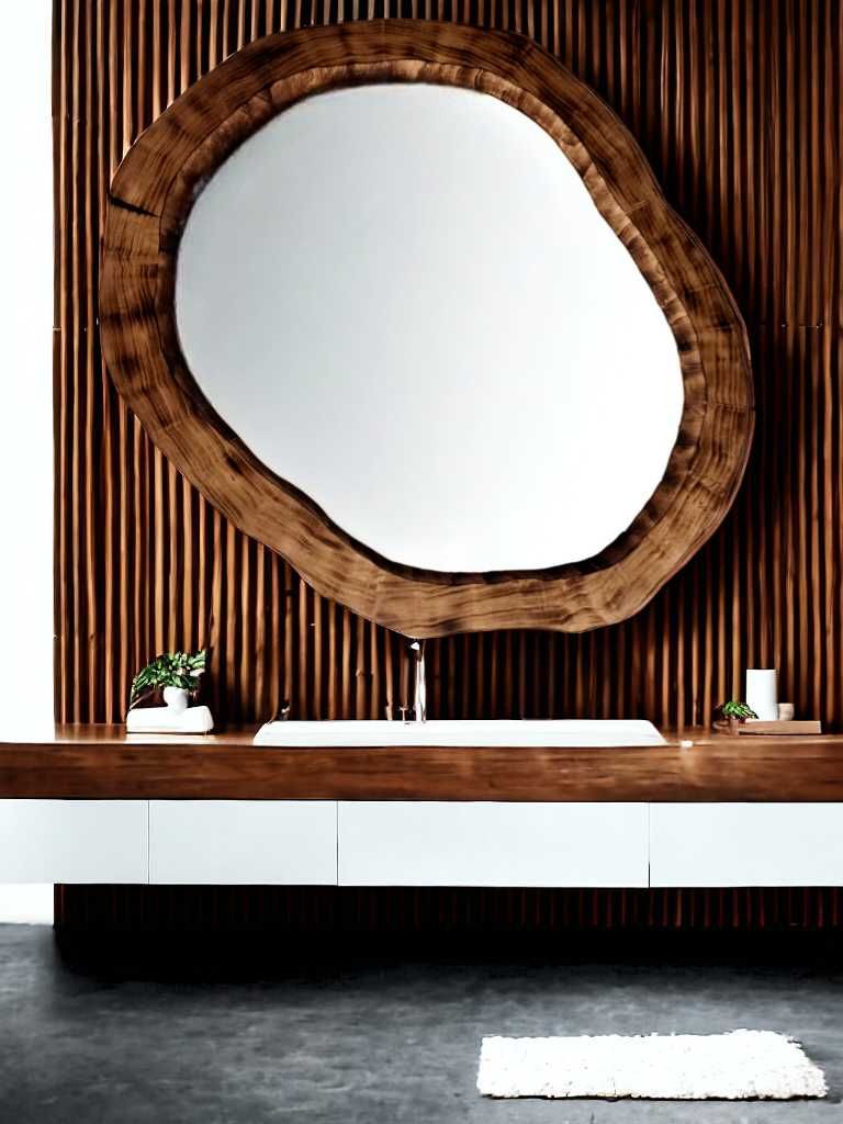 Designerskie lustro z drewna naturalnego do łazienki