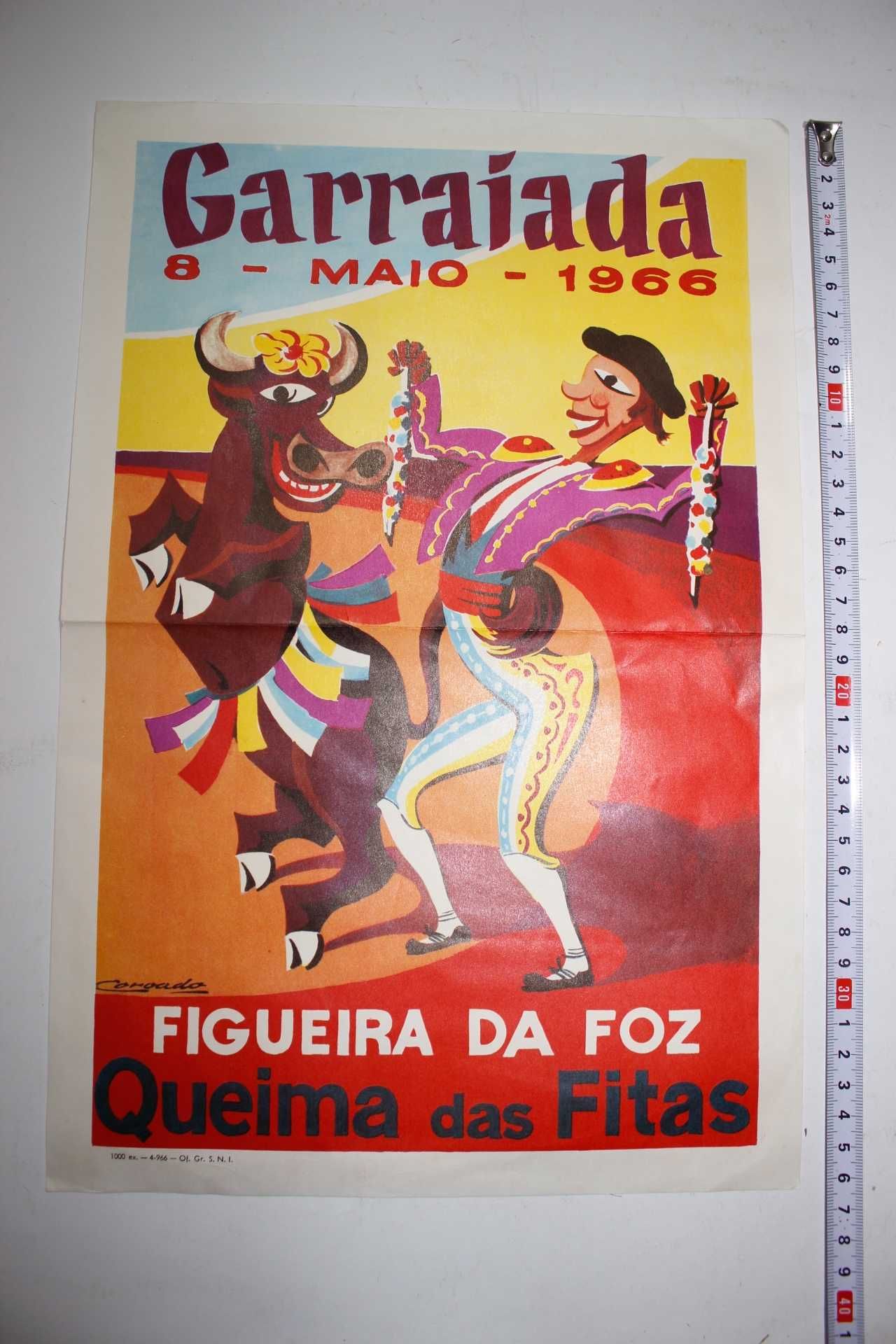 Cartaz original-Queima das Fitas 1966-Garraiada Figueira Foz-Tourada