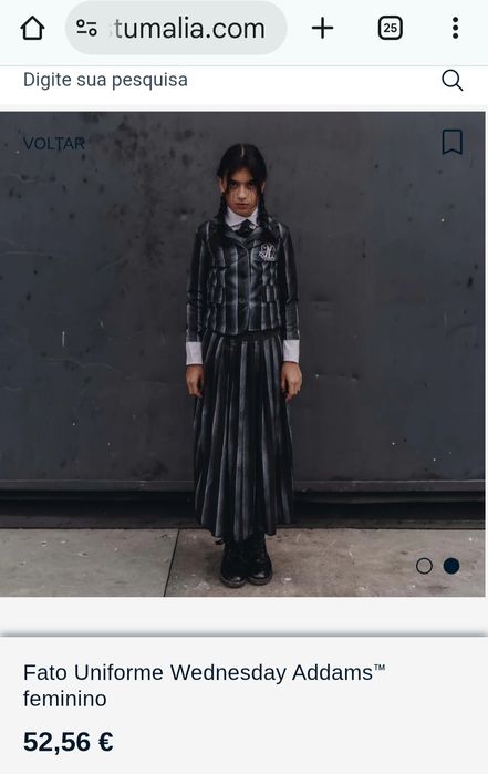 Fato Halloween Wednesday Addams NOVO