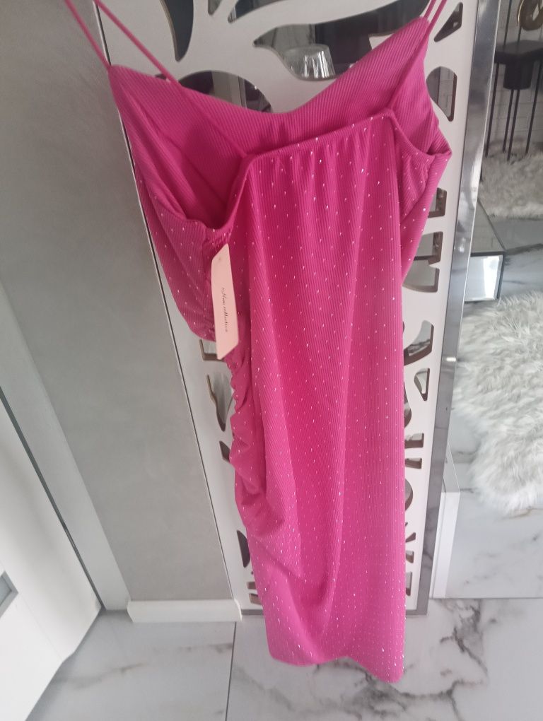 Sukienka cyrkonie lato różowa XS s m