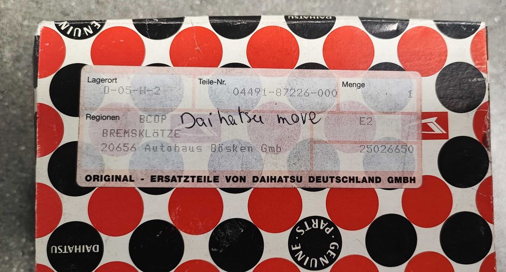 Zestaw Klocków Hamulcowych DAIHATSU MOVE Przód