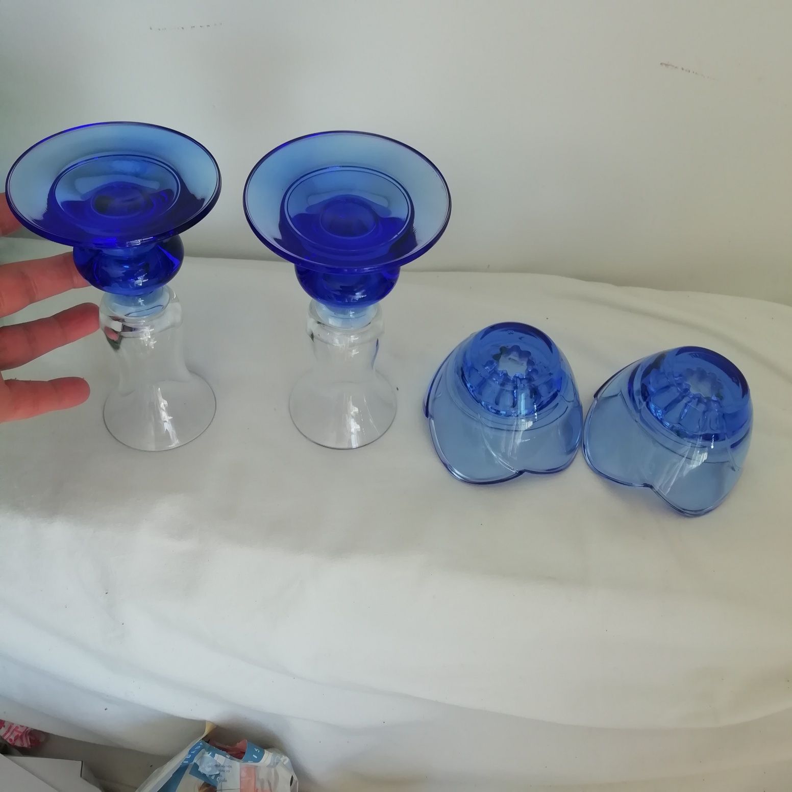 Conjunto 4 castiçais vidro azul