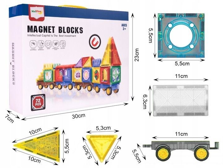 Klocki Magnetyczne Edukacyjne 3D Kreatywne 72 El