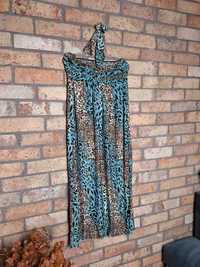 Modna sukienka długa MAXI wiązana na szyi panterka cętki, 12 40 L