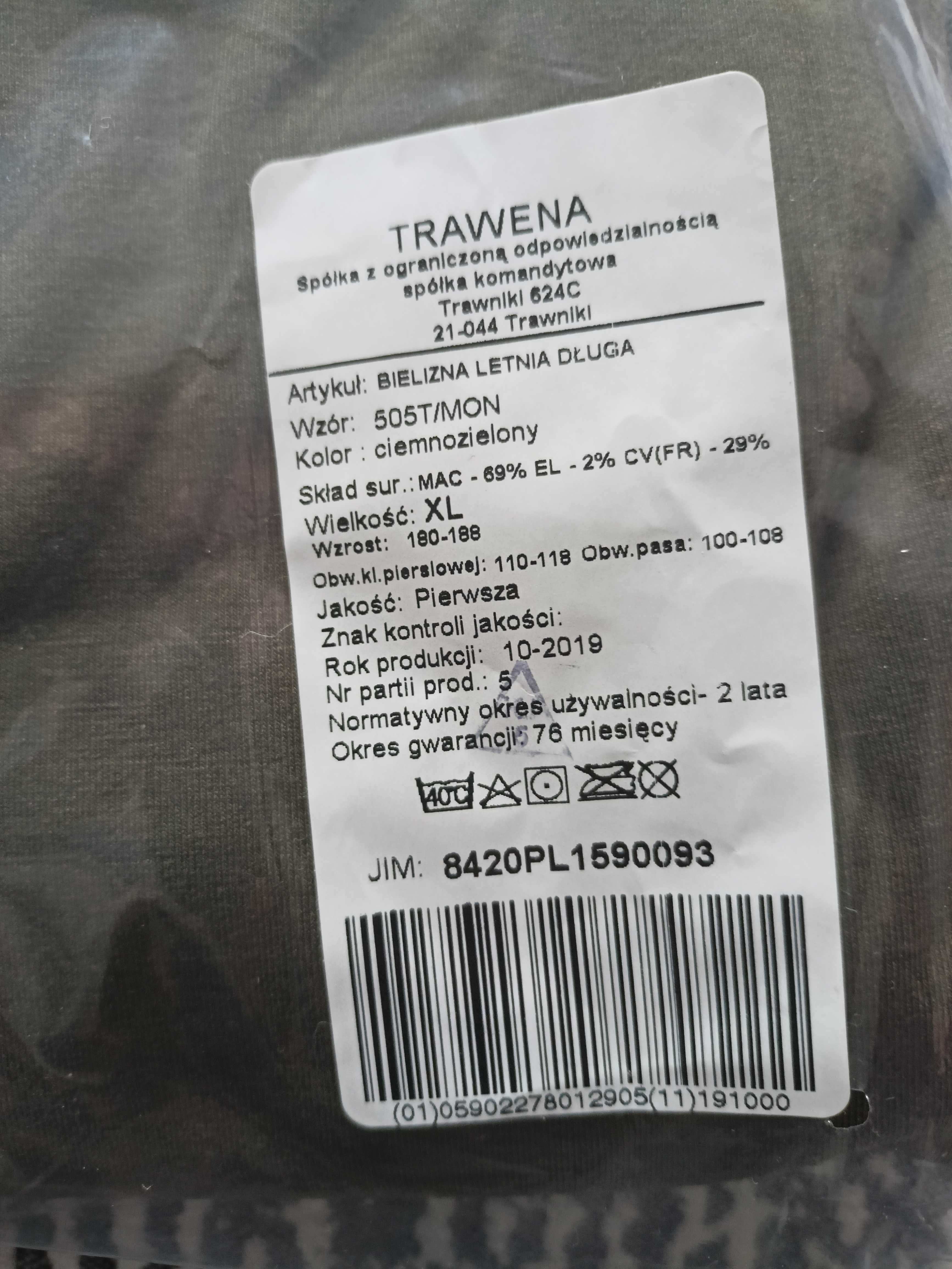 Wojskowa Bielizna letnia długa termoaktywna wzór 505T rozmiar XL