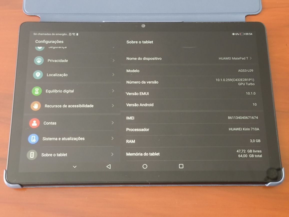 Tablet Huawei T10s 64 GB,4G,faz chamadas,=a novo+capa original Huawei