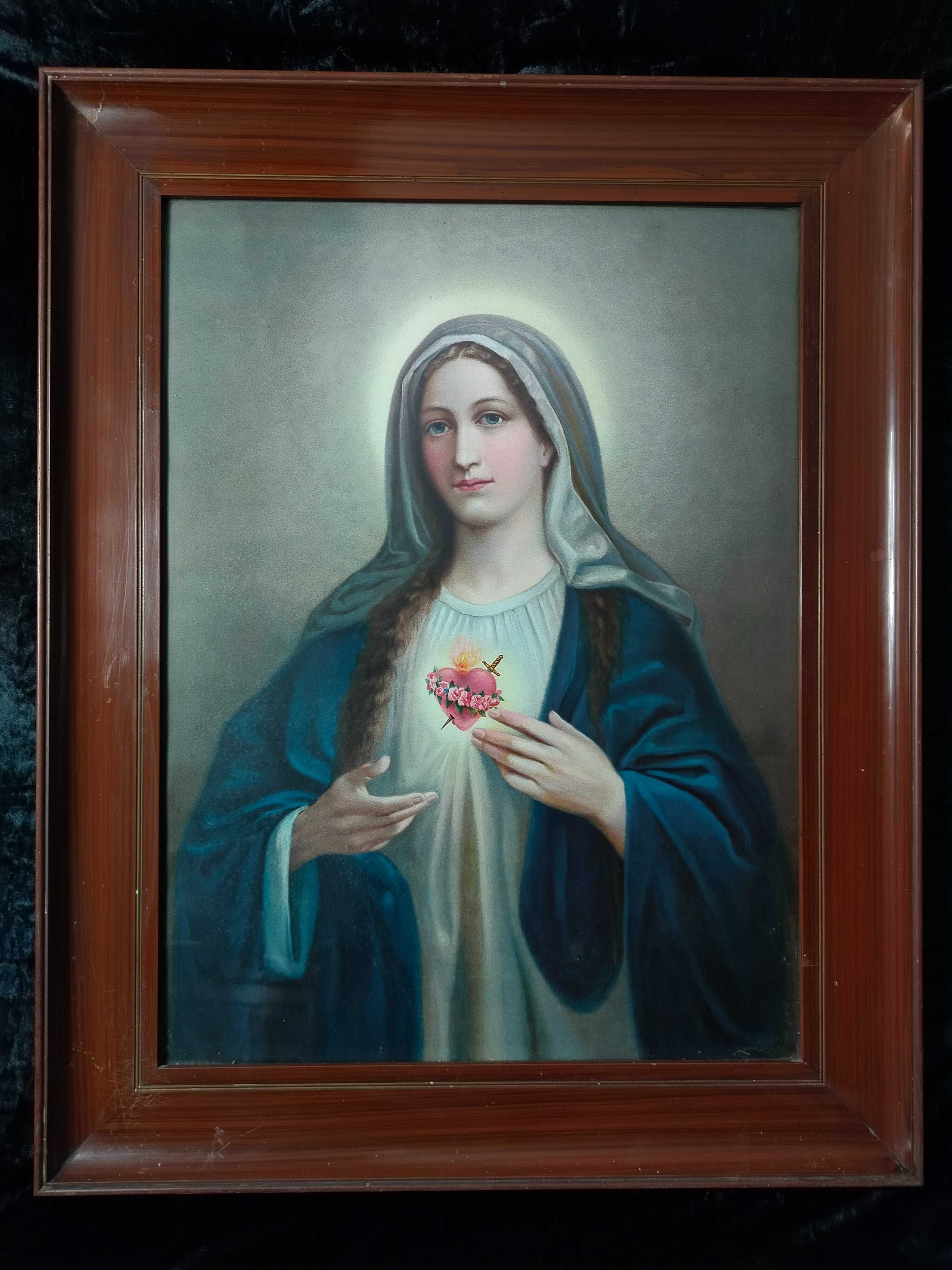 Serce Jezusa Serce Maryi komplet dużych starych oleodrukow obrazow