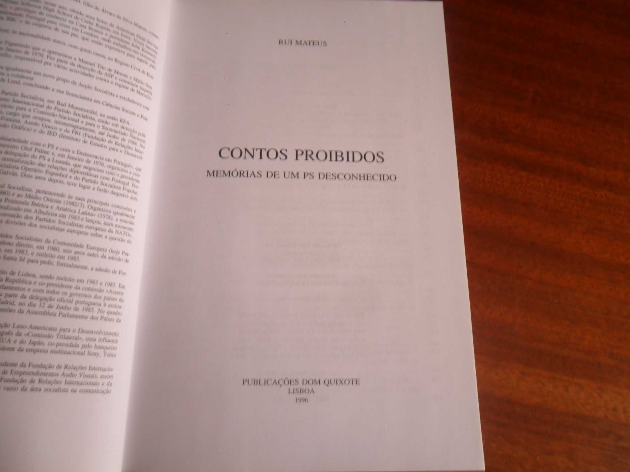"CONTOS PROIBIDOS" -Memórias de um PS Desconhecido de Rui Mateus -1996