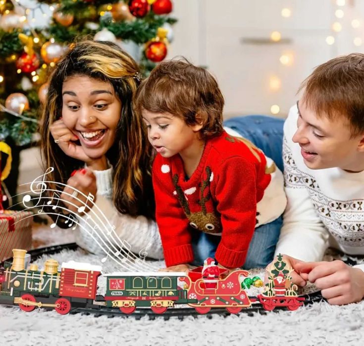 Потяг Різдвяний залізниця залізна дорога поїзд з трьома вагонами ТОП