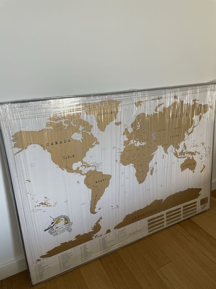 Mapa Mundo para Raspar Emoldurado Novo