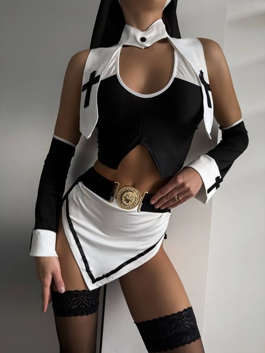 Эротическое белье, костюм монашки монахини стринги топ чулки