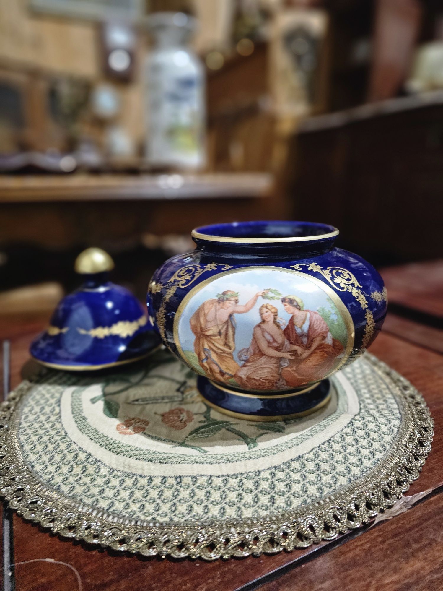 Waza wazon z pokrywką kobalt + złoto capodimonte #1500 Stylowy Węgrów