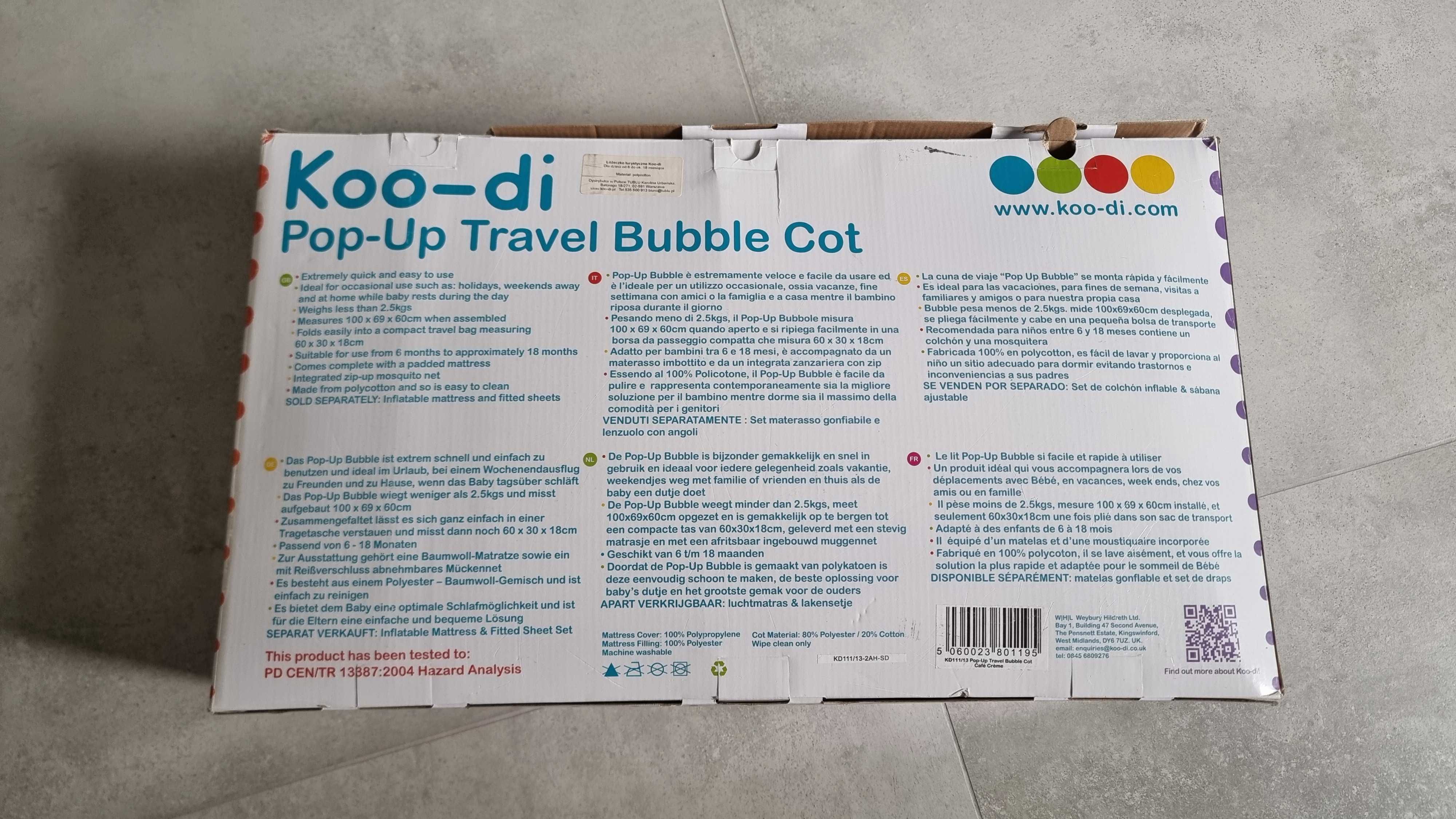 Łóżeczko turystyczne Koo-di - Pop-Up Travel Bubble Cot