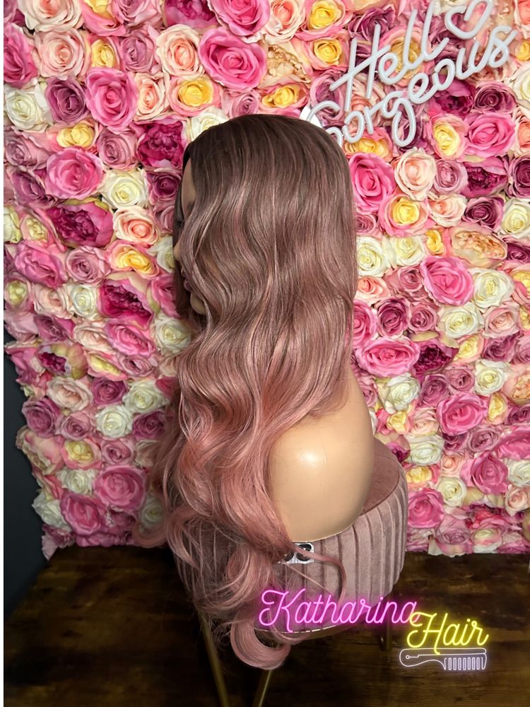 Peruka długie włosy ombre przedziałek różowe wig