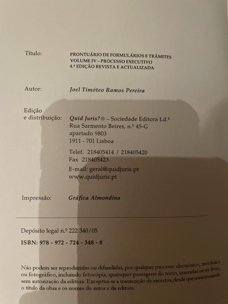 Prontuário de Formulários e Trâmites Volume IV Processo Exectutivo