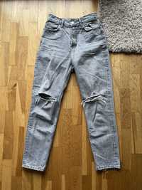 Szare jeansy straight z rozdzarciami zara S