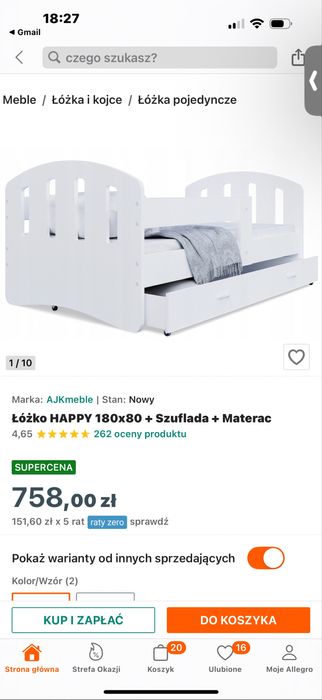 Lóżko dla dziecka 160*80 z materacem i szuflada