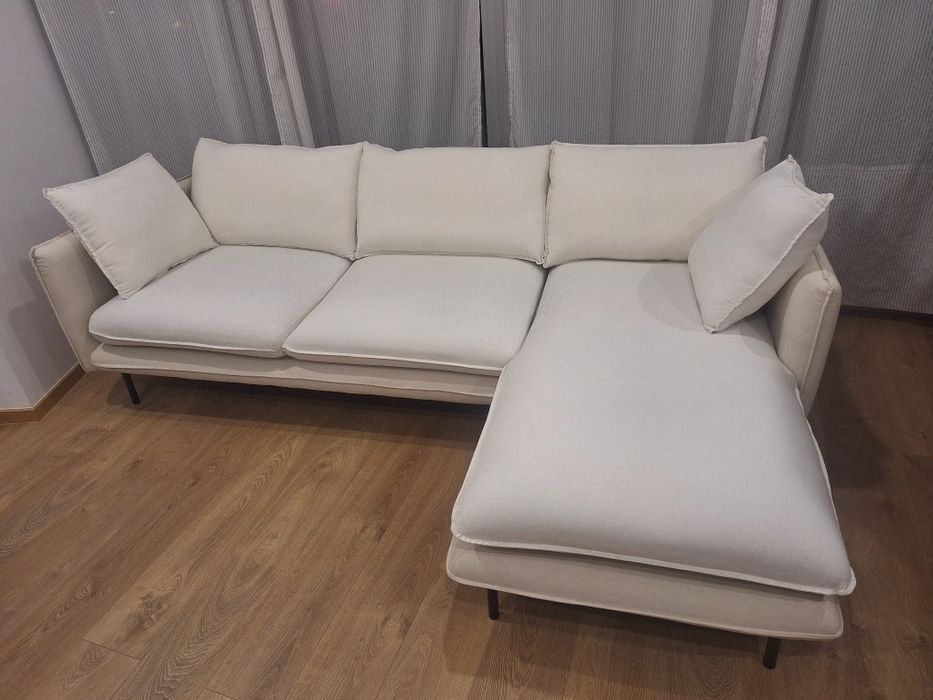 Sofá chaise-longue em linho bege Kinda Home