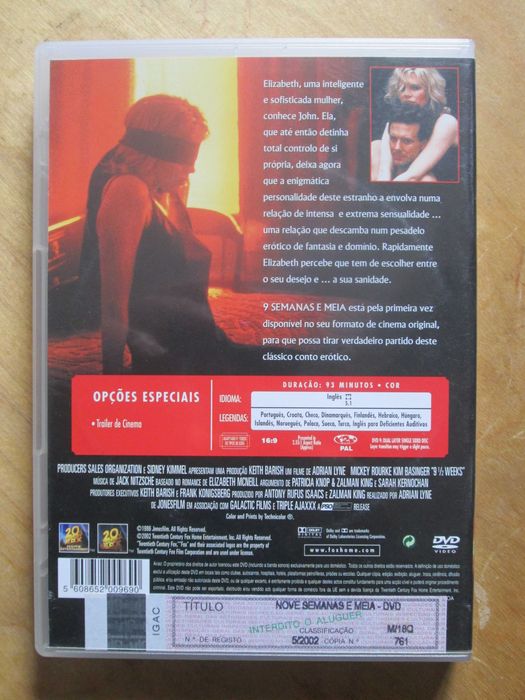 DVD Nine 1/2 Weeks, directed by Adrian Lyne, starring Mickey Rourke and Kim Basinger64171275937538121