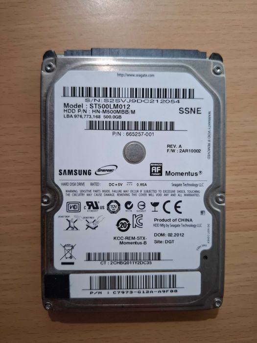 Disco SATA HDD 2.5" de 500GB