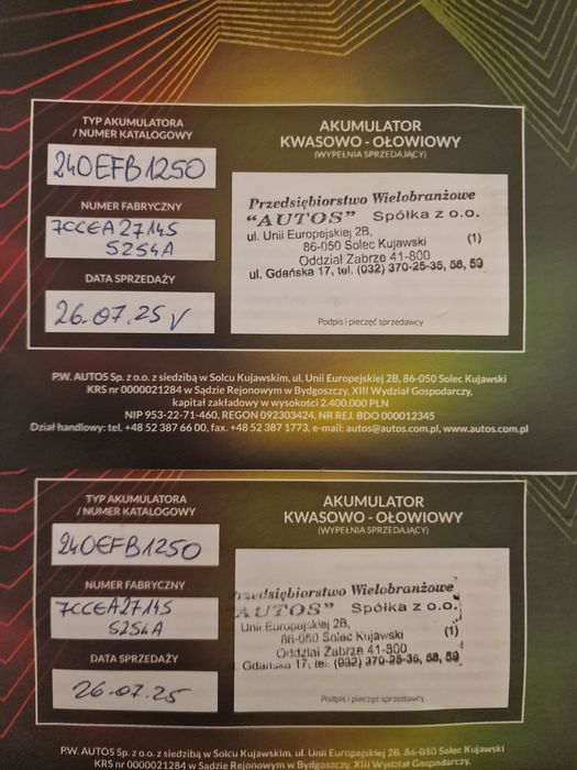 AKUMULATOR 12V 240AH/1250A "EFB" Nowe ciężarówka/TiR
