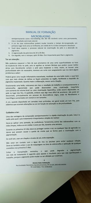 Manual de formação de Microblading. Usado.