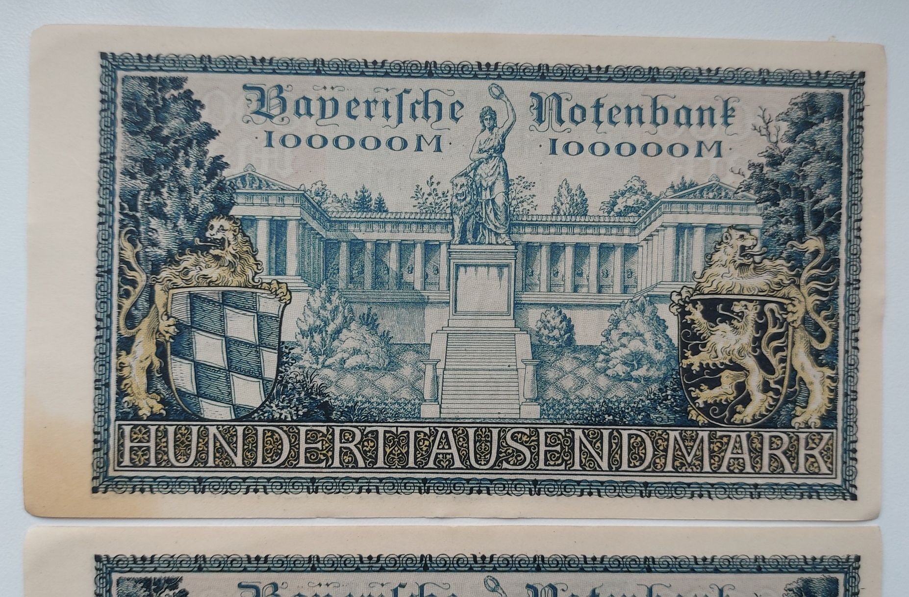 Банкноти Німеччина 100000 марок 1923 р. Баварія номери підряд