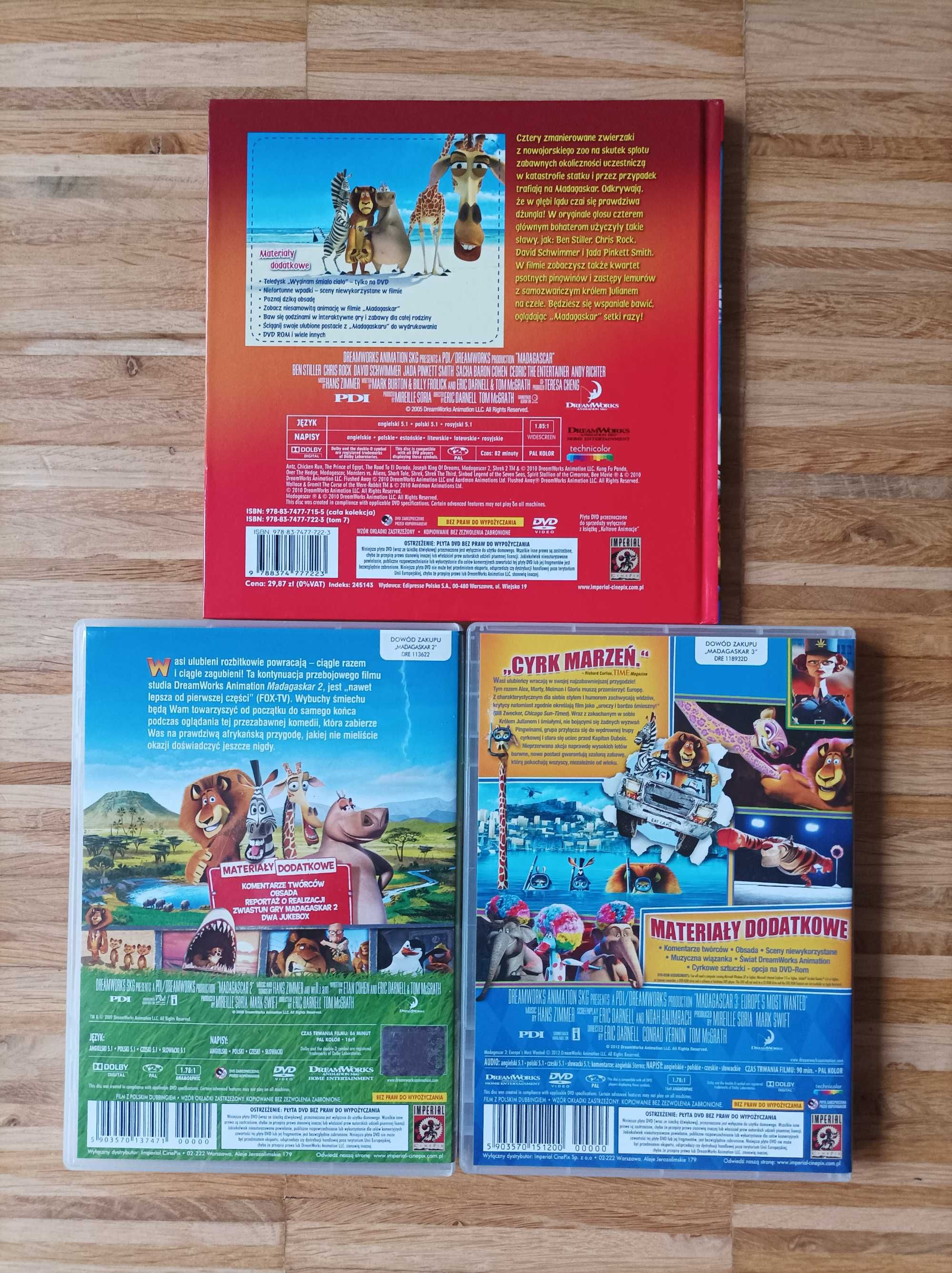 Filmy DVD Madagaskar części 1,2,3