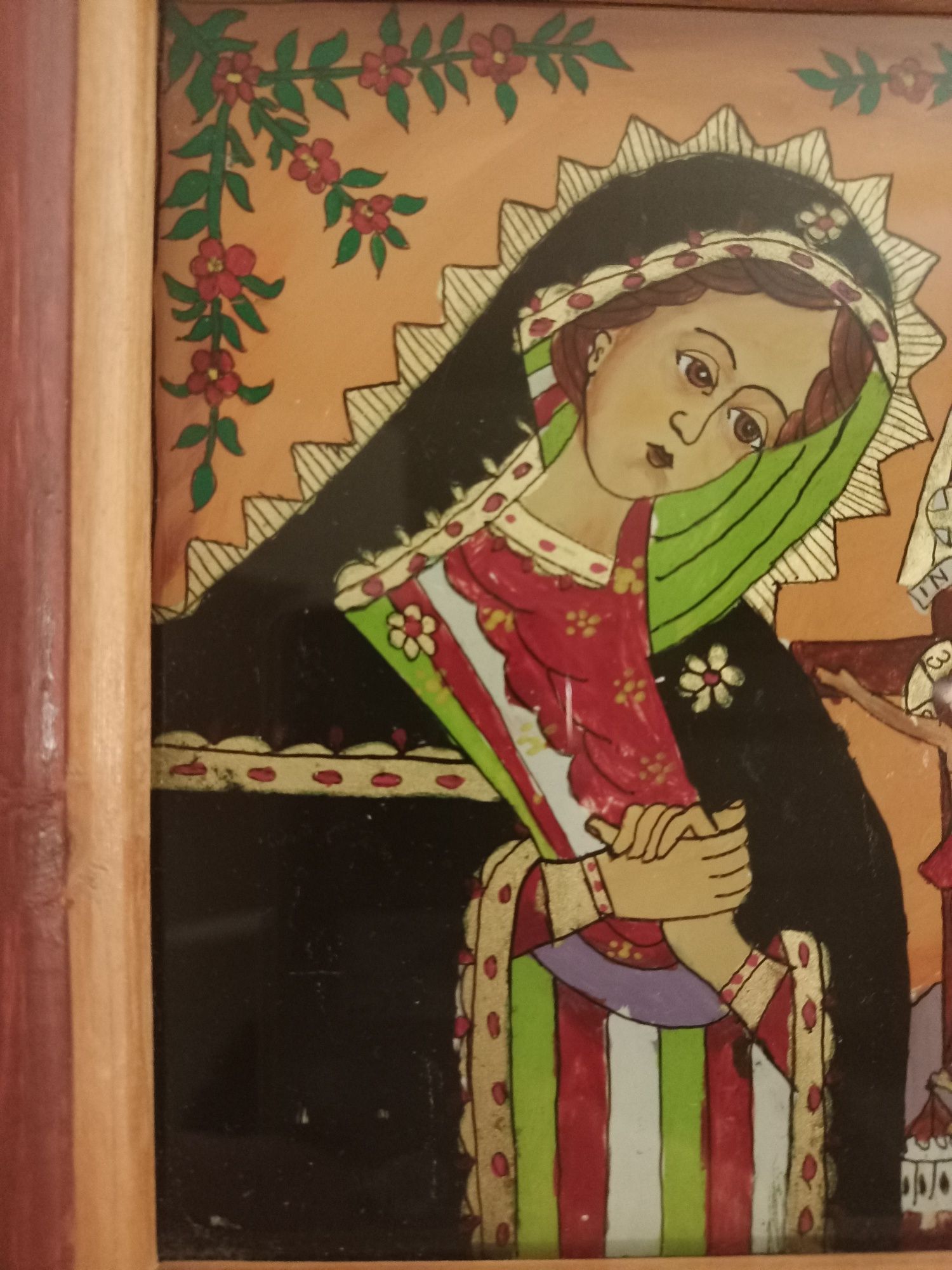Stary obraz sakralny,ikona  drewniana ręcznie malowana w  ramie.